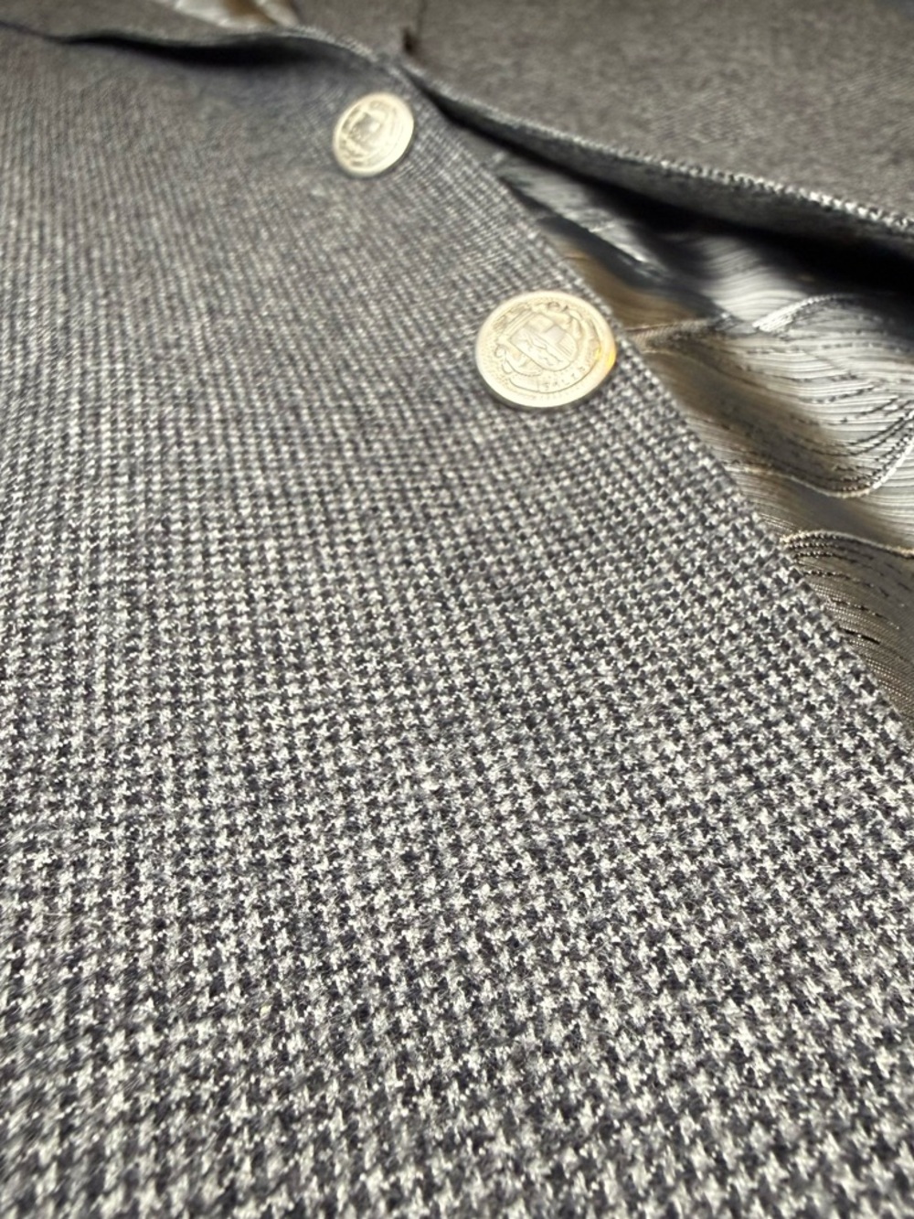 Bespoke Mens 42R Gray Houndstooth Jacket Vitale Barberis Canonico Italian Wool